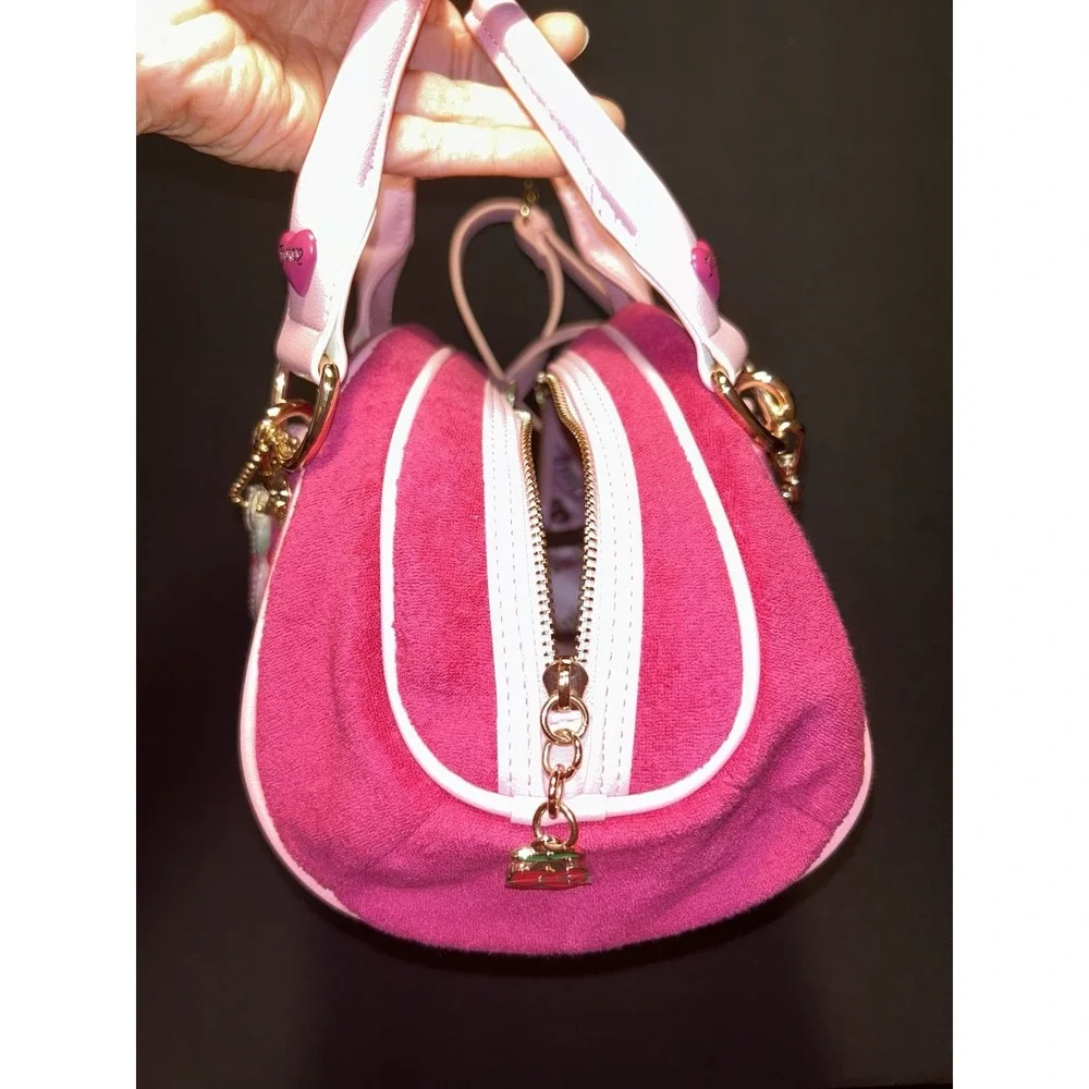 Juicy Couture Hot Pink Satchel Purse Gold Chain Crossbody Ice Cream Charm NWT!